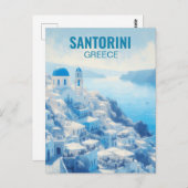 Santorini Griechenland Aquarellbilder Postkarte (Vorne/Hinten)