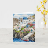 Santorini Griechenland Aquarellböden Karte (Gelbe Blume)