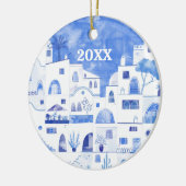Santorini Griechenland Aquarellfarben Datum Mittel Keramik Ornament (Links)