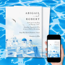 Santorini Griechenland Aquarellfarben-Hochzeit in 