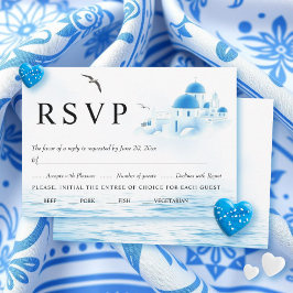 Santorini Griechenland Aquarellfarben-Hochzeit in  RSVP Karte
