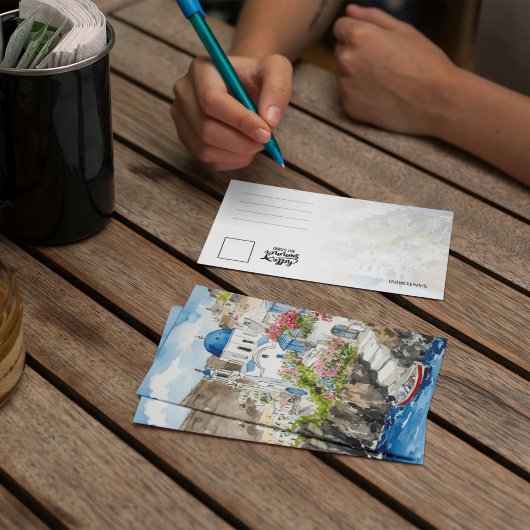 Santorini Griechenland Aquarellfarben-Postkarte Einladung