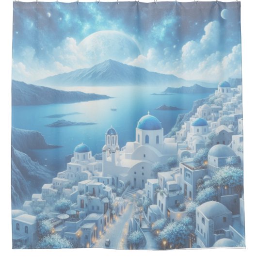 Santorini Griechenland Aquarellmalerei Duschvorhang (Vorderseite)