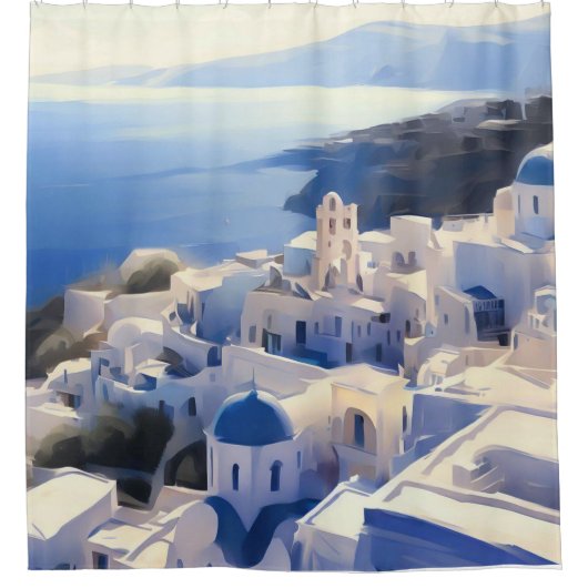 Santorini Griechenland Aquarellmalerei Duschvorhang (Vorderseite)