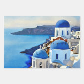 Santorini Griechenland Aquarellmalerei Geschenkpapier Set (Vorderseite 3)