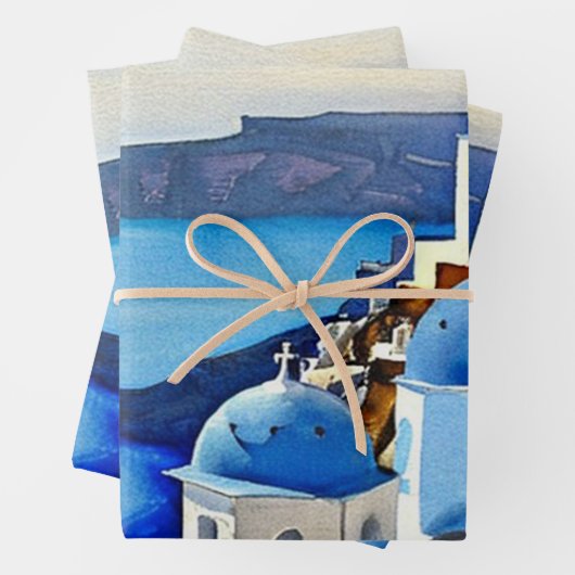 Santorini Griechenland Aquarellmalerei Geschenkpapier Set (Beispiel)