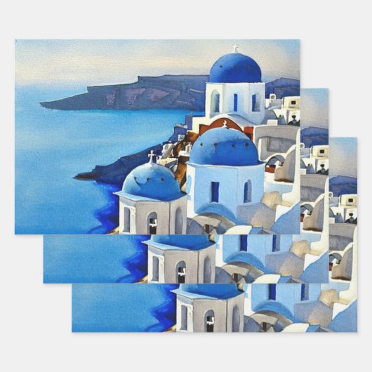 Santorini Griechenland Aquarellmalerei Geschenkpapier Set (Set)