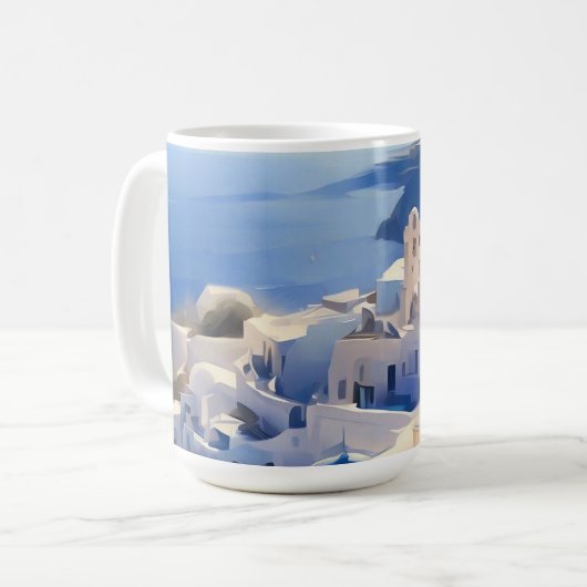 Santorini Griechenland Aquarellmalerei Kaffeetasse (Vorderseite Links)
