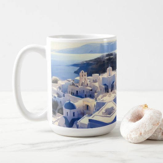 Santorini Griechenland Aquarellmalerei Kaffeetasse (Mit Donut)