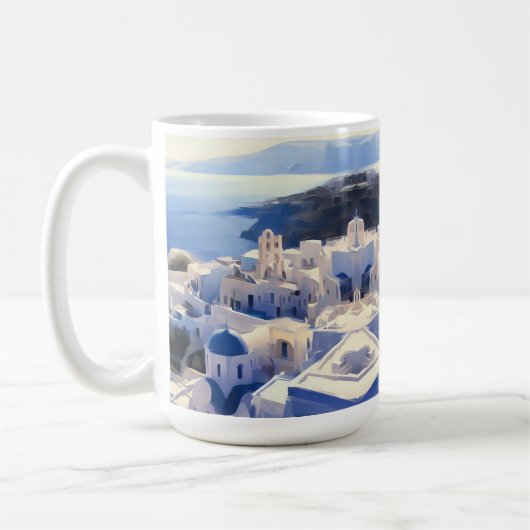 Santorini Griechenland Aquarellmalerei Kaffeetasse (Links)