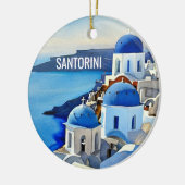Santorini Griechenland Aquarellmalerei Keramik Ornament (Links)
