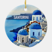 Santorini Griechenland Aquarellmalerei Keramik Ornament (Hinten)