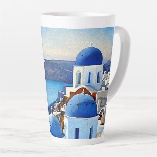 Santorini Griechenland Aquarellmalerei Milchtasse (Rechte Ecke)