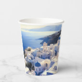 Santorini Griechenland Aquarellmalerei Pappbecher (Rückseite)