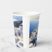 Santorini Griechenland Aquarellmalerei Pappbecher (Rechts)