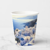 Santorini Griechenland Aquarellmalerei Pappbecher (Vorderseite)