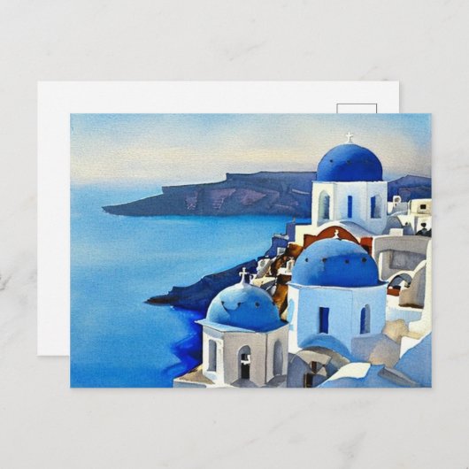 Santorini Griechenland Aquarellmalerei Postkarte (Vorne/Hinten)