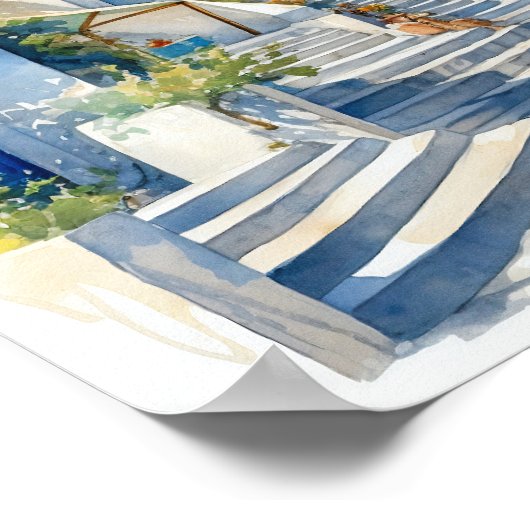 Santorini Griechenland Aquarellmalerei Quadrat Pos Poster (Ecke)