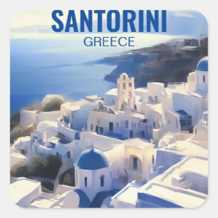 Santorini Griechenland Aquarellmalerei Quadratischer Aufkleber