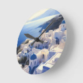 Santorini Griechenland Aquarellmalerei Runde Wanduhr (Winkel)