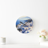 Santorini Griechenland Aquarellmalerei Runde Wanduhr (Zuhause)