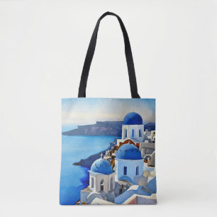 Santorini Griechenland Aquarellmalerei Tasche