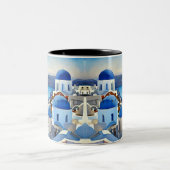 Santorini Griechenland Aquarellmalerei Zweifarbige Tasse (Mittel)