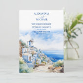 Santorini Griechenland Architectur Wasserfarbenhoc Einladung (Stehend Vorderseite)