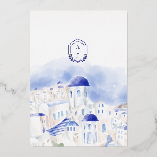 Santorini Griechenland Architectur Wasserfarbenhoc Folieneinladung (Rückseite)