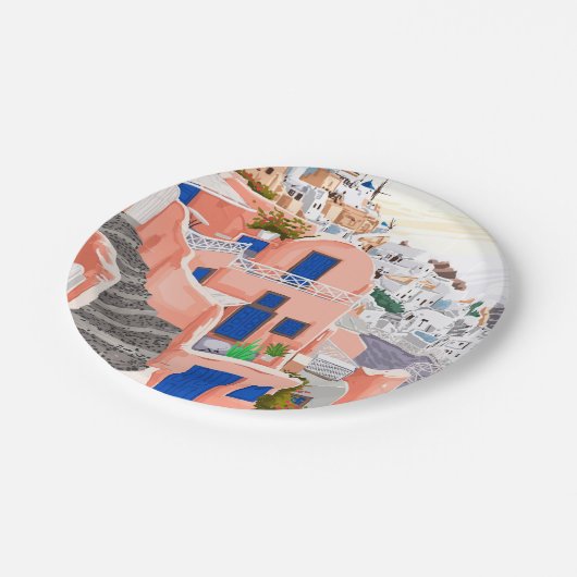 Santorini Griechenland Architektur Pappteller (Schrägansicht)