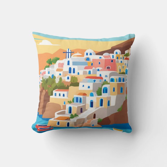 Santorini, Griechenland Art Print Throw Kissen (Vorderseite)