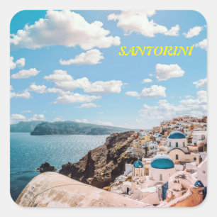 Santorini, Griechenland Beach House Quadratischer Aufkleber