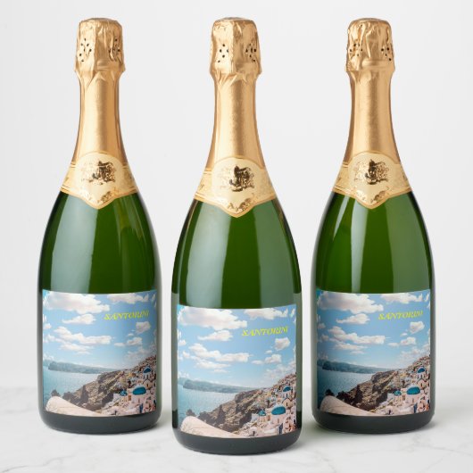 Santorini, Griechenland Beach House Schaumweinetikett (Flaschen)