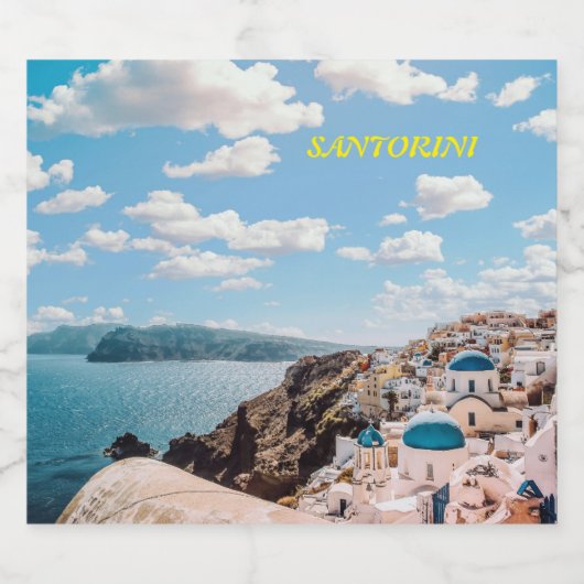 Santorini, Griechenland Beach House Schaumweinetikett (Einzelnes Label)
