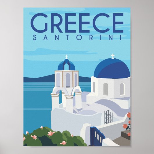Santorini Griechenland Berühmter Reiseort Illustra Poster (Vorne)