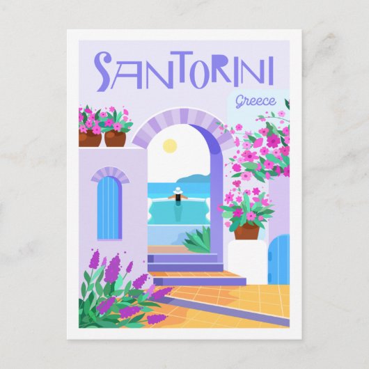 Santorini Griechenland Berühmter Reiseort Illustra Postkarte (Vorderseite)