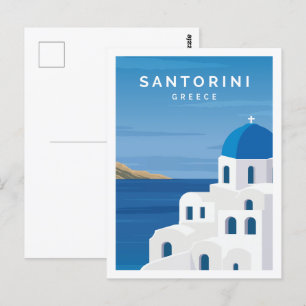 Santorini Griechenland Berühmter Reiseort Illustra Postkarte