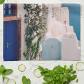 Santorini Griechenland - Blaue Tür beim Santorini- Geschirrtuch (Gefaltet)
