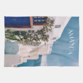 Santorini Griechenland - Blaue Tür beim Santorini- Geschirrtuch (Horizontal)