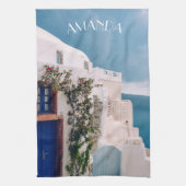Santorini Griechenland - Blaue Tür beim Santorini- Geschirrtuch (Vertikal)