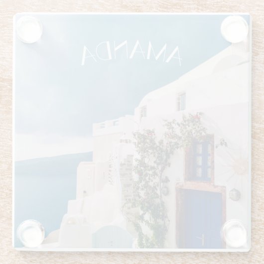 Santorini Griechenland - Blaue Tür beim Santorini- Glasuntersetzer (Rückseite)