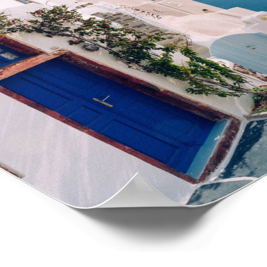 Santorini Griechenland - Blaue Tür beim Santorini- Poster (Ecke)