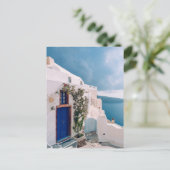 Santorini Griechenland - Blaue Tür beim Santorini- Postkarte (Stehend Vorderseite)