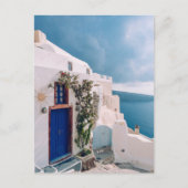Santorini Griechenland - Blaue Tür beim Santorini- Postkarte (Vorderseite)