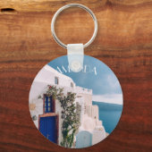 Santorini Griechenland - Blaue Tür beim Santorini- Schlüsselanhänger (Vorderseite)