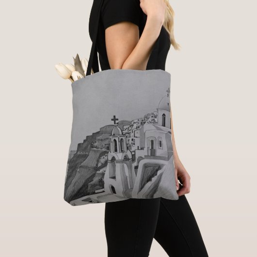 Santorini Griechenland Bleistift Sketch Tasche (Von Nahem)
