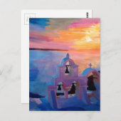 Santorini Griechenland Blick von Oia bei Sonnenunt Postkarte (Vorne/Hinten)