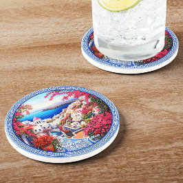 Santorini Griechenland Bougainvillea Malerreisen Getränkeuntersetzer