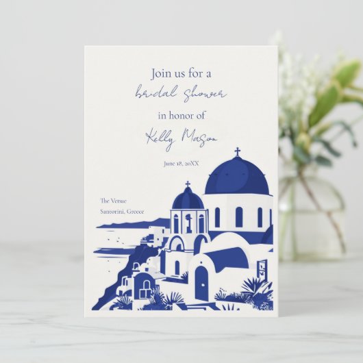 Santorini Griechenland Brautparty Einladung (Stehend Vorderseite)