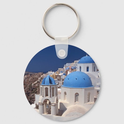 Santorini Griechenland Button Schlüsselanhänger (Vorderseite)